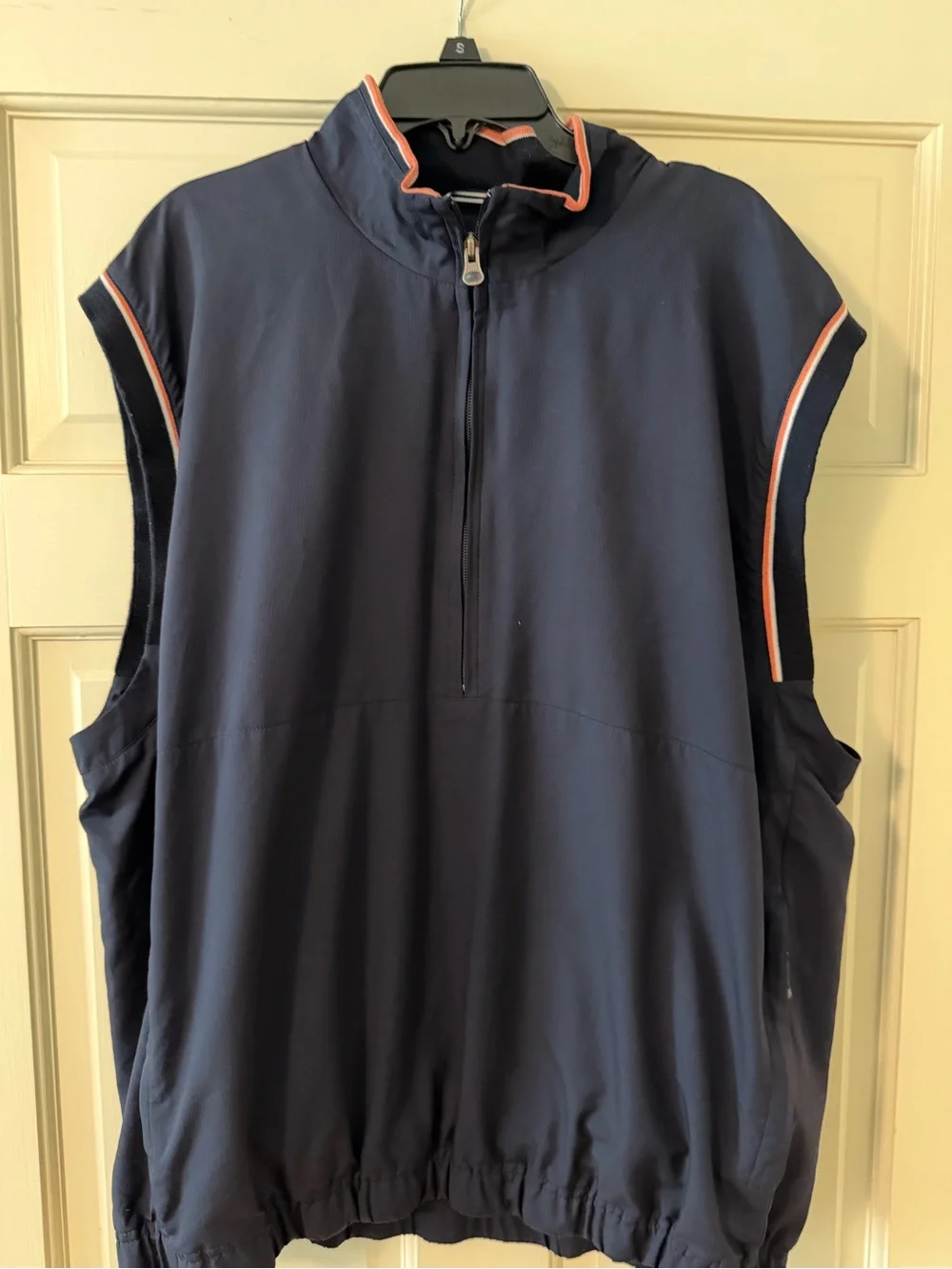 Cutter & Buck ladies Navy Sleeveless Golf Pullover with Coral Trim